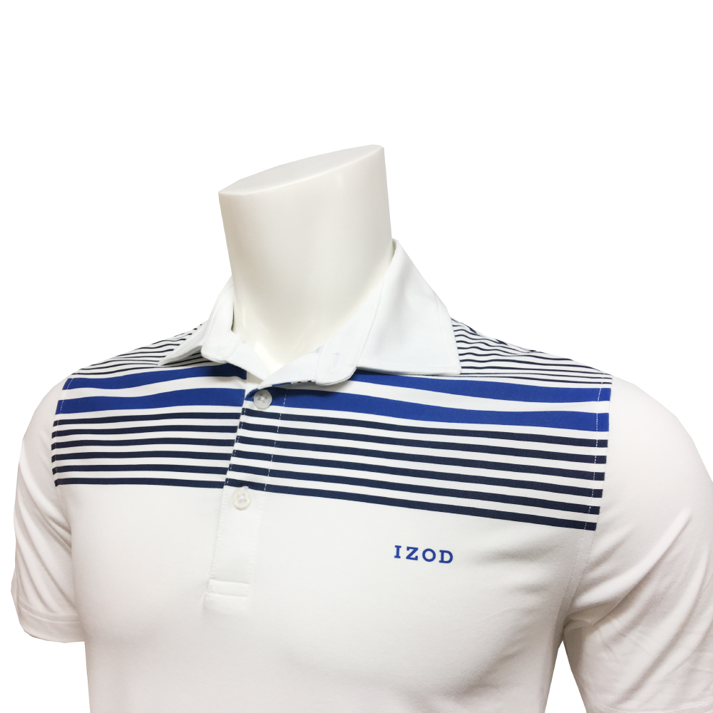 IZOD Printed ENG Stripe Stretch Jersey Polo - Bright White