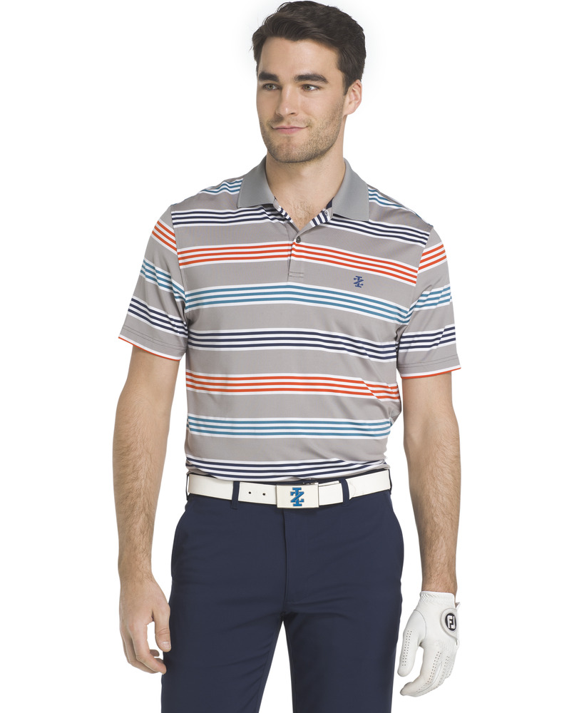 IZOD SS Performance Track Auto Stripe Stretch Polo - Grey - IZOD Golf