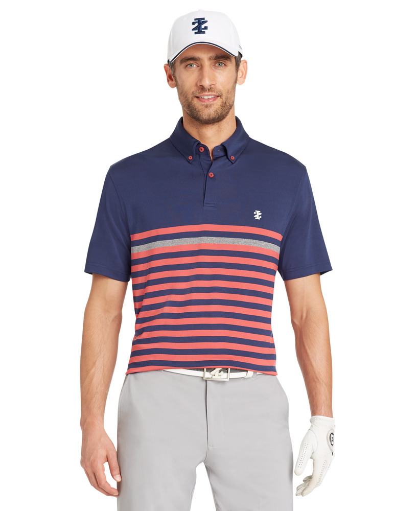 IZOD Traditional Engineer Stripe Polo - Saltwater Red - IZOD Golf