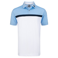 FootJoy Lisle Colour Block Polo - Light Blue/Navy/White