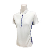 IZOD Print Pieced Mandarin Ladies Polo - Bright White