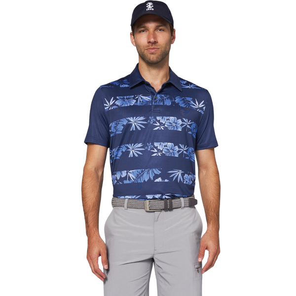IZOD Tropical Palm Stripe Men's Polo [PEACOAT][Size: M]