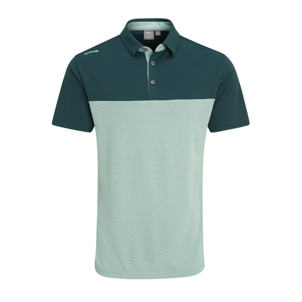 PING Hall Colour Block Men's Polo [FOREST/MISTY][M]