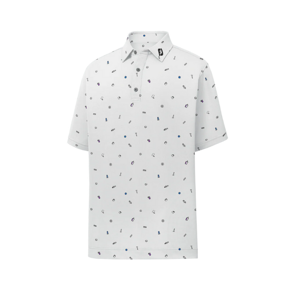 FJ Athletic Golfbag Doodle Print Men's Polo [WHITE][Size: S]