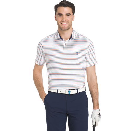 IZOD SS Self Collar Feed Stripe Stretch Polo - Bright White [Size: Small]