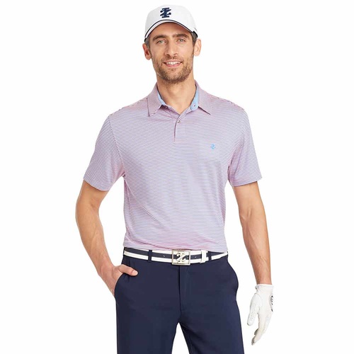 IZOD SS Greenie Feeder Stripe Jersey Polo - Candy Pink [Size:Small]