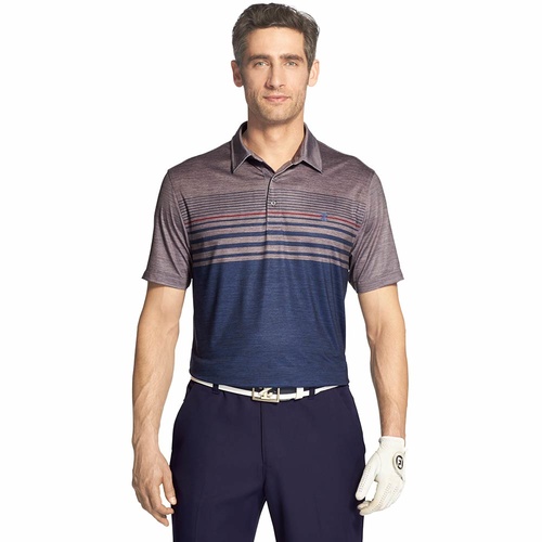 IZOD SS Striker Printed Striped Polo - Smoked Pearl [Size: Small]