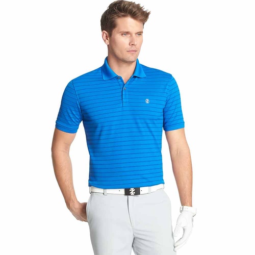 IZOD SS Mesh Textured Stripe Polo - Blue [Size:Small]