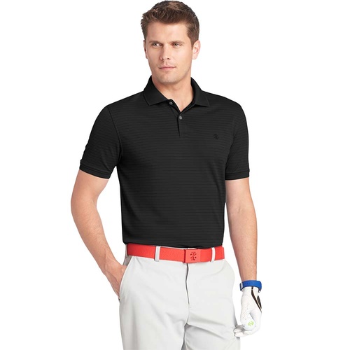 IZOD SS Textured Stripe Performance Polo - Black [Size:Small]