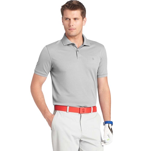IZOD SS Textured Stripe Performance  Polo - Silver [Size:Small]