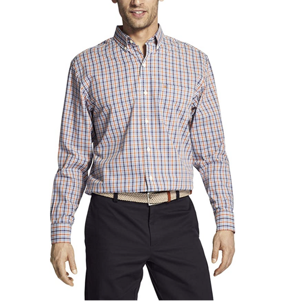 IZOD Plaid Poplin Men's Shirt [Rust] [Size: S]