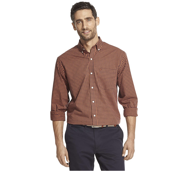 IZOD Gingham Poplin Men's Shirt [Rust] [Size: S]