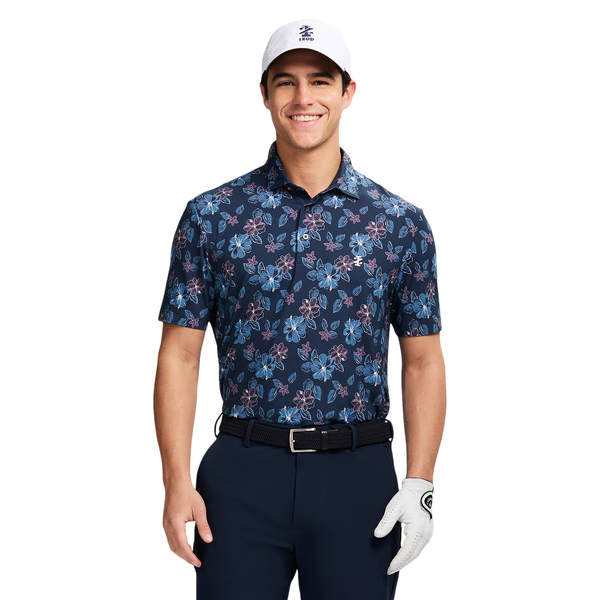 IZOD Large Print Hawaiian Floral Polo [NAVY][S]